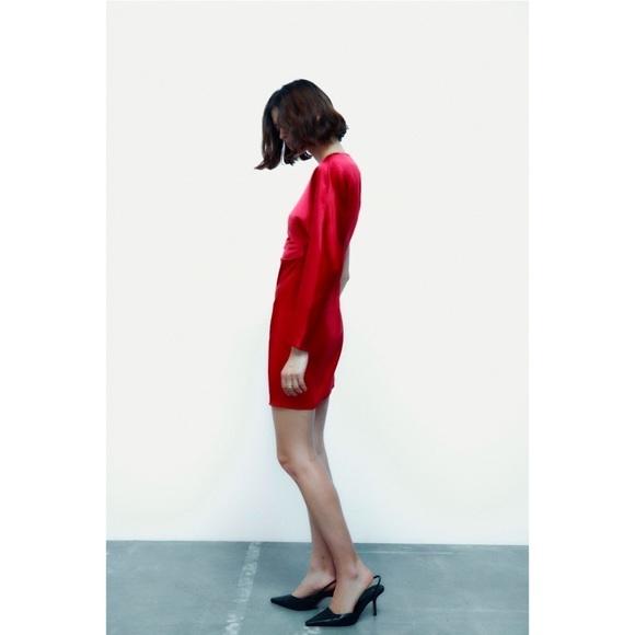 Zara | Red Satin Asymmetrical One Shoulder Mini Dress Size XS - Picture 3 of 13